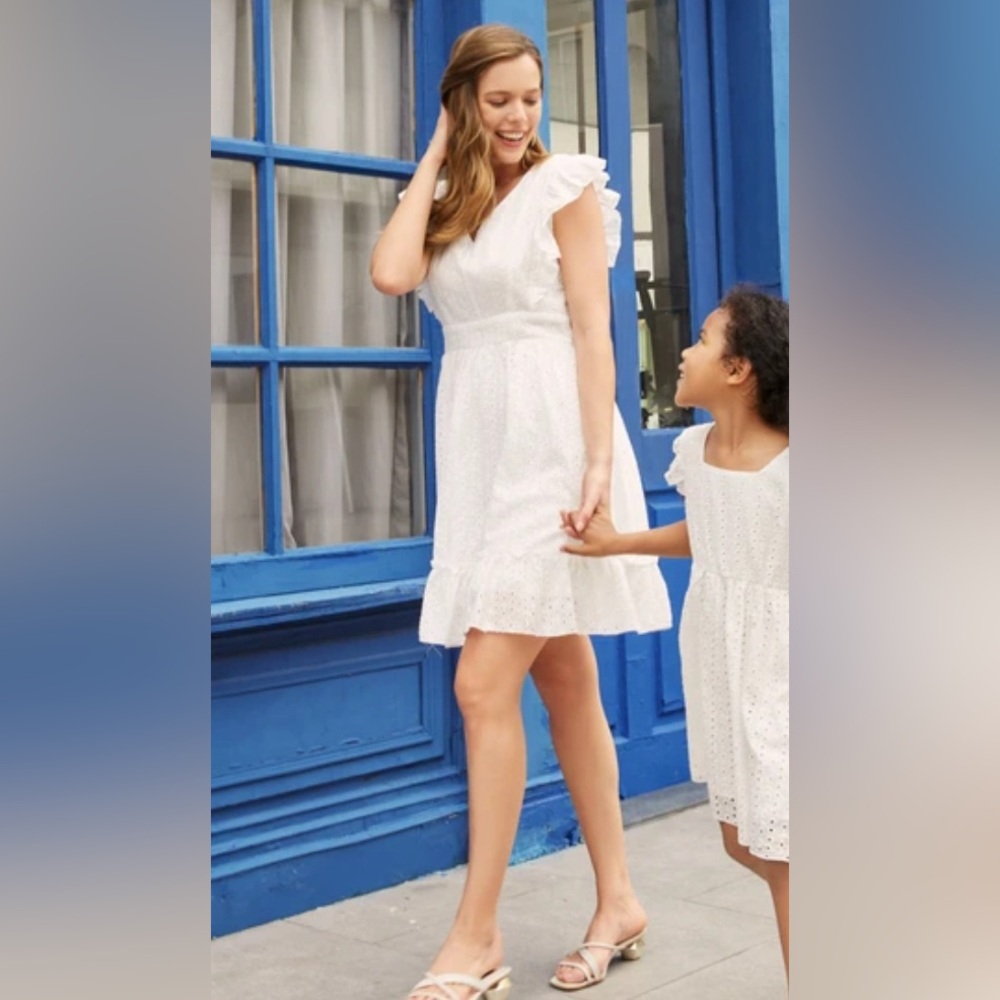 PatPat White Cotton Ruffled Eyelet Sundress Flutter Sleeves NWT